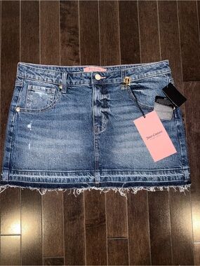 Juicy Couture Blue Distressed Denim Mini Skirt with Pink Tag